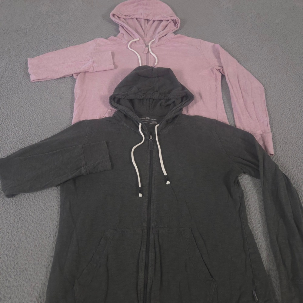 LOT OF 2 Eddie Bauer Hoodie Women Medium Legend Wash Slub Full-Zip Cotton Pocket